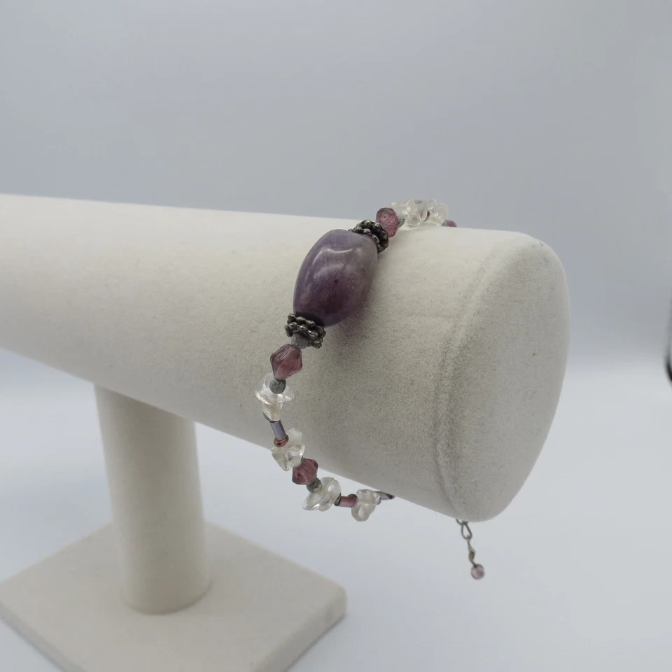 Pulsera Amatista Tamaño Ajustable Cuentas Boho Artesanal Pulsera 6.5" Foto 4 de 4