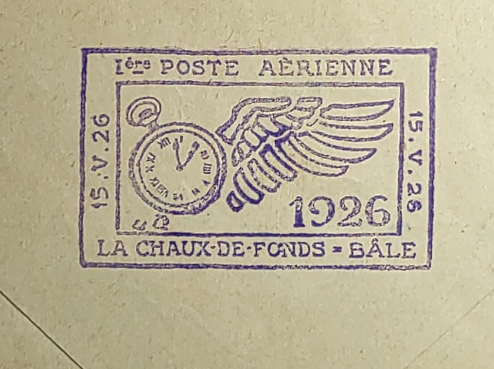 1926 First Flight Switzerland Airmail Cover La Chaux-de-Fonds - Bale Switzerland - Image 3 of 3
