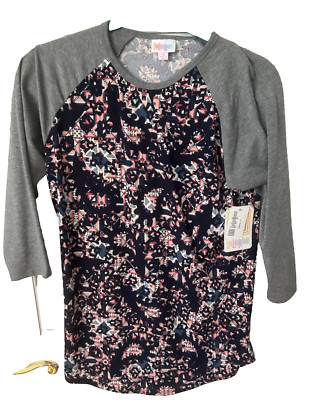 NWT LuLaRoe Women's  Size Small Randy Print  Top w/ Gray Sleeves