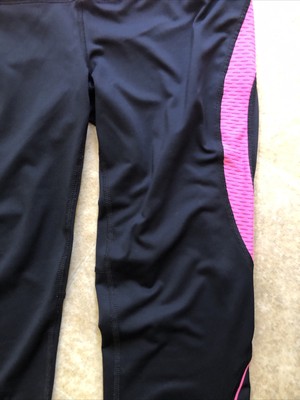 FILA SPORT LADIES CAPRI PANTS 2 PAIR BLACK W/PINK & BLACK W/AQUA SIZE SMALL