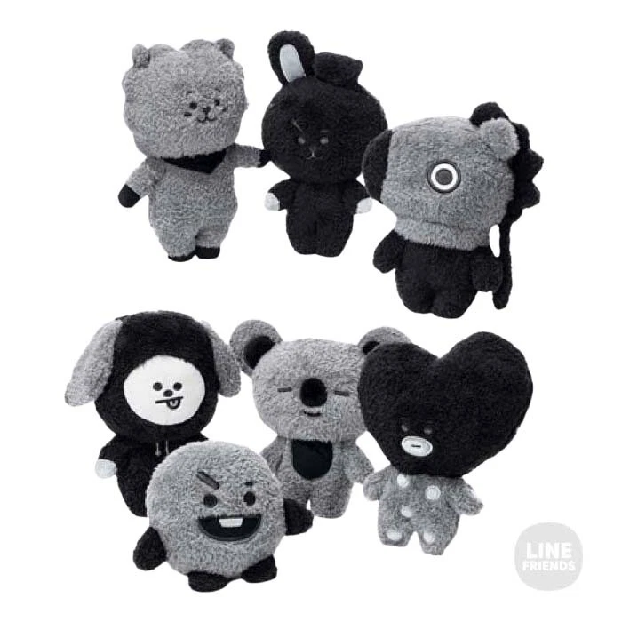 BTS BT21 Monotone Plush Doll LINE FRIENDS BLACK Official Mascot Limited Japan