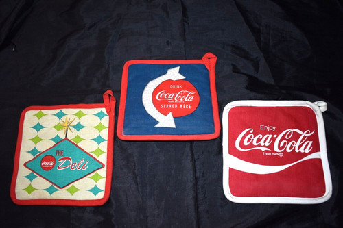 Vintage Coca ~Cola Kitchen Square Hot Pad Pan Pot Holder Cotton Lot of 3 UNUSED