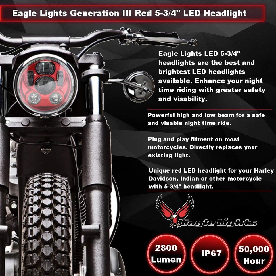 Farol de projeção Eagle Lights 5 3/4" LED vermelho geração III Indian Scout 60 Bobber - Imagem 3 de 4