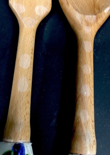 Talavera 11” Salad Fork and Spoon ceramic Handle wooden bottom - Picture 3 of 5