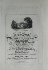 1826 ANTIQUE CHELTENHAM PRINT TRADE ADVERT J. EVANS NURSERY FLORIST NURSERY