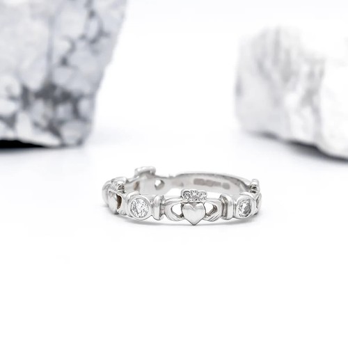 2Ct Round Cut Lab Created Diamond Claddagh Band Ring 14K White Gold Plated