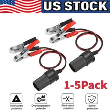 2xCar Battery Alligator Clamp Cable Clip Cigarette Lighter Adapter Socket 12V US