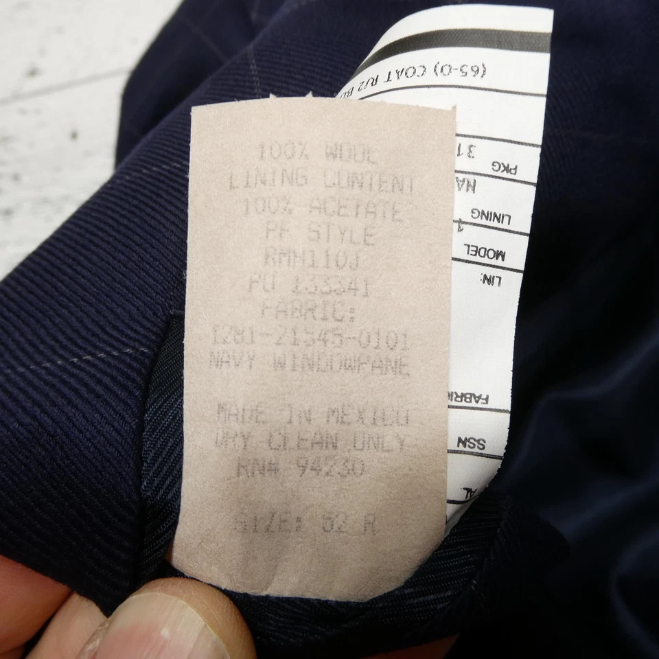 Paul Fredrick Blazer Mens 52R Navy Wool Windowpane Sport Coat Jacket - Image 4 of 4
