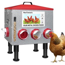 55lbs No Waste Automatic Chicken Feeder, Large Metal Poultry Feeder with 8 Fe...