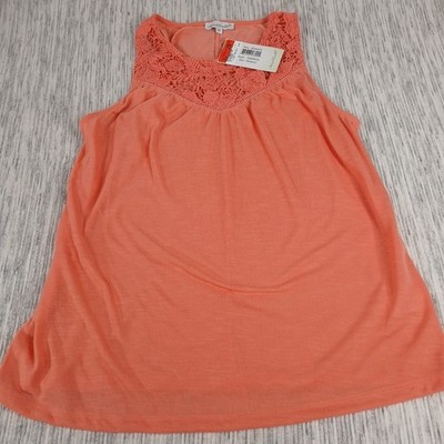 Keren Hart Sleeveless Top Women's Medium Orange/ Pink Floral Lace  Cottage Core