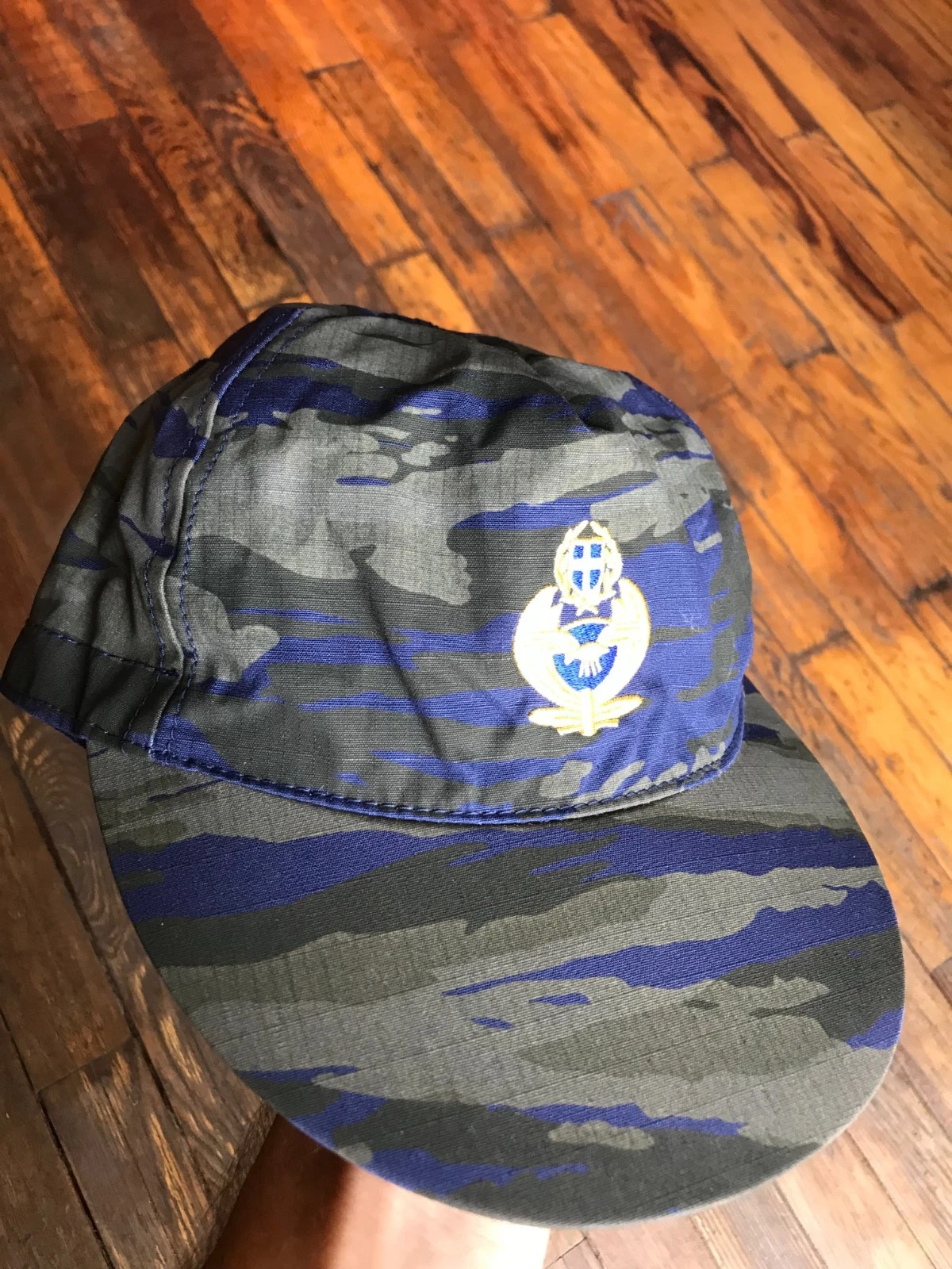 NOS greek hellenic air force utility field cap patrol hat blue lizard camo snap
