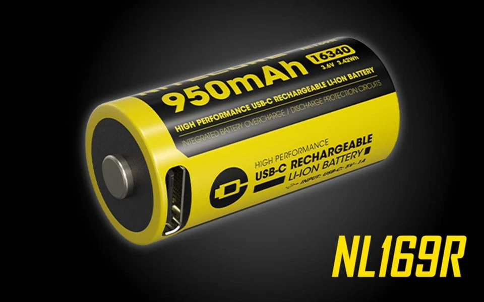 Nitecore Nl169R USB-C Rechargeable 16340 Li-Ion Battery 950 mAh 3.6V 3.42Wh - Image 3 of 4