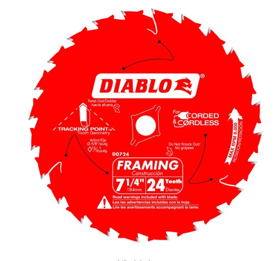 Lot De 10 Lames De Scie Circulaire Diablo D0724A 7-1/4 Pouces 24 Dents - Neuves