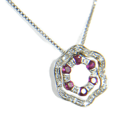 Damiani Belle Epoque Ruby Diamond Necklace Jewelry 750WG 4.8g 41.5cm Chain Auth