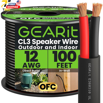 12/2 Speaker Wire 100 Feet 12AWG Gauge in Wall Audio Speaker Wire Cable / C Blac