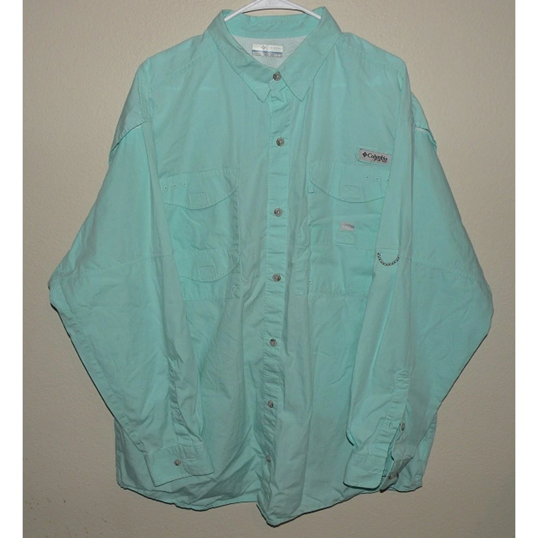 Columbia PFG Men's XL LS Button Vented Fishing Shirt Blue 100% Cotton