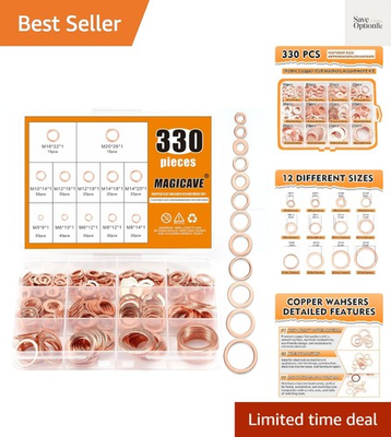 #ad 330 Pcs Assortment Kit – 12 Sizes Flat Sealing Crush Washers M5 M20 for Autom... $19.99