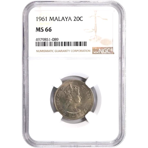 1961 H Malaya and British Borneo, 20 Cents, NGC MS 66, KM-3, Malaysia