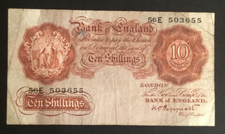 Banknote Of England. Ten Shillings KO. Peppiatt. 56E. Last Series.