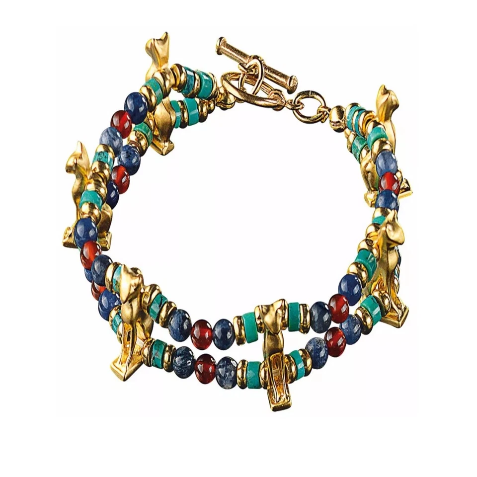 Pulsera Bastet Egipcia Cornalina Sodalita Turquesa Cuentas con 6 Dijes para Gato Foto 2 de 4