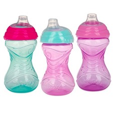 Nuby Clik-It Soft Spout No-Spill Easy Grip Sippy Cup for Girls - 3-Pack 10 Oz