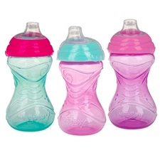 Nuby Clik-It Soft Spout No-Spill Easy Grip Sippy Cup for Girls - 3-Pack 10 Oz