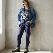 Wildfang The Empower Colorblock Slim Crop Pant Womens 20W Black Peach Stripe