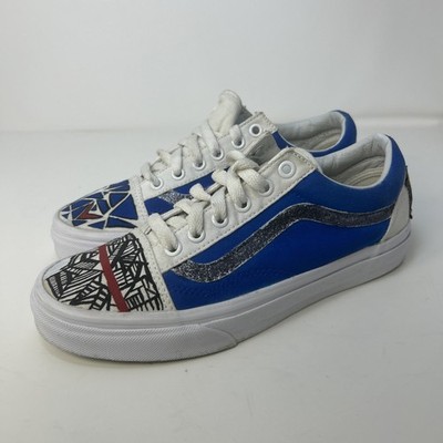 Custom Hand-Painted Vans Old Skool Blue/White - Men s 6 / Women s 7.5 - Unique