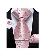 Silk Floral Ties for Men Woven Paisley Necktie Pink Floral
