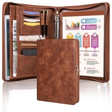 Calfinder 3 Ring Portfolio Binder with Zipper,Leather Portfolio for Men,Padfolio