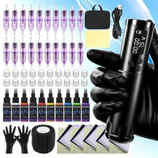 Professional Tattoo Pen Machine Kit Coreless Motor Wireless Power Supply 1300mAh