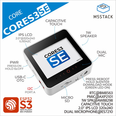 M5Stack Official Cores3 SE Iot Controller W/O Battery Bottom ESP32 Dvelopment Ki