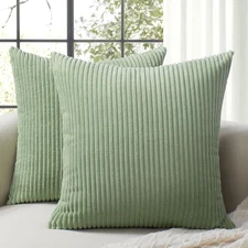Softalker Throw Pillow Covers 18X18, Set of 2 Decorative Soft Corduroy Striped B