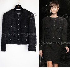 $7.5 CHANEL 21A Runway Black Coco CC Buttons Wool Cotton Tweed Jacket 38 US6