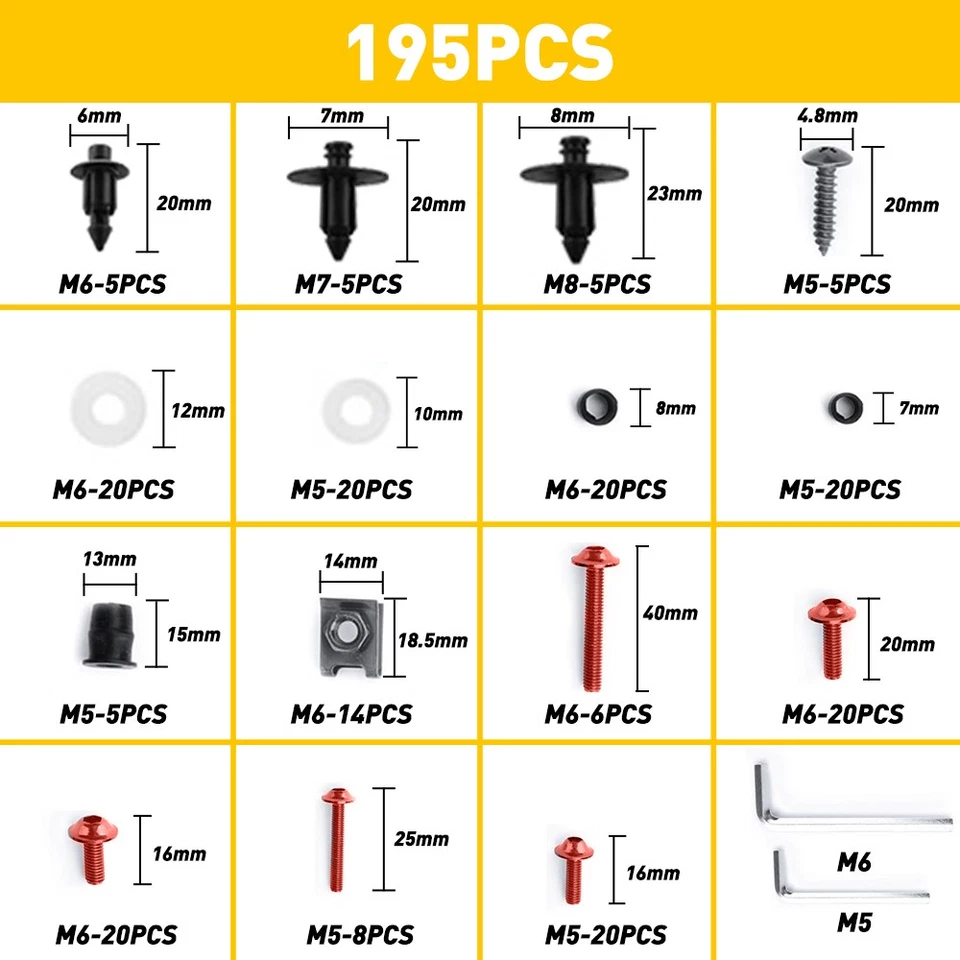 195x Juego completo de tornillos de carenado rojo para Honda GROM MSX125 2013-2018 Foto 3 de 4