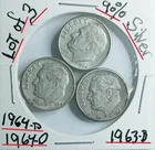 Lot Of 3 Roosevet Dimes 90 % Silver VG Condition Look @ & Judge Them 1963-D 1964