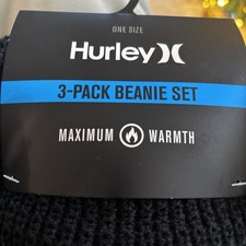 Hurley 3-Pack Beanie Set One Size Unisex Black, Grey, And Sand