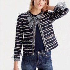 J. Crew Tweed Lady Jacket Blazer with Ties Cropped Navy Blue Pink 4 New with Tag