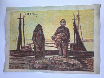 John Bellany COA Art Painting Original Drawing Vintage