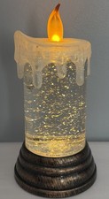 Vintage Swirling Light Glitter Water Globe Pillar Candle Battery Operated