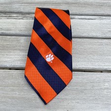 Clemson Tigers Orange Blue Striped Silk Tie Small Paw Decal Merge Left 3.75x61