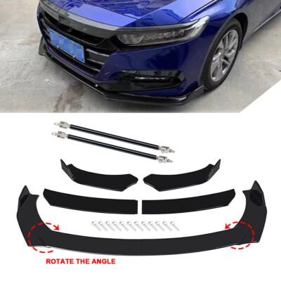 For Nissan Versa S Plus Front Bumper Lip Spoiler Splitter Strut Rod Glossy