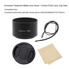 49/52/55/58/62/67/72/77/82mm Telephoto Metal Lens Hood + Centre Pinch Lens Cap