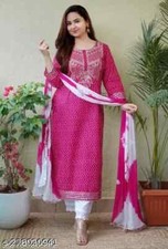 Rayon Rani Pink Color 3 Pcs Kurti , Plazzo-pant, Dupatta Sets for Women