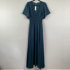 Baltic Born Verona Smocked Maxi Dress Size Medium Topaz Teal Short Sleeve