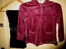 Sonoma velour hooded jacket in burgundy and black stretch yoga pants size 6/6x