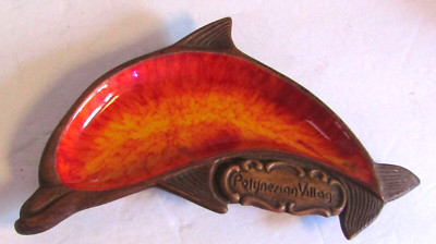 DISNEY POLYNESIAN VILLAGE - TREASURE CRAFT CERAMIC Dolphin ASHTRAY TRINKET DISH