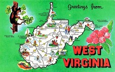 West Virginia State Map Souvenir Bluefield Hinton Logan Beckley Vtg Postcard E13