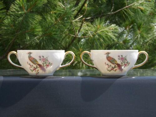 CH Field Limoges Bouillon Cups GDA France Pheasant Floral Motif - Picture 1 of 8