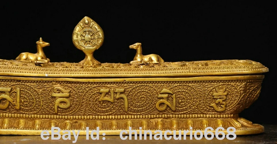 Quemador de incienso ciervo símbolo auspicioso tallado oro cobre China antigua de 12,4" Foto 2 de 4